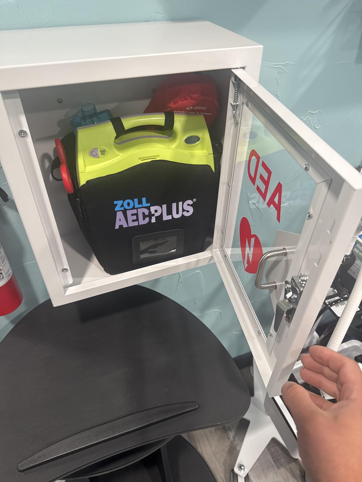 AED Cabinet Wall Mount: Steel Defibrillator Storage Case with Snap Lock and Universal AED Compatibility - for Home/Hospitals/Schools (14.2
