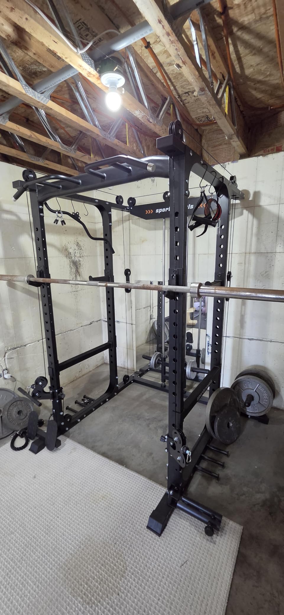 SPORTSROYALS Power Rack, Multi-Functional Power Cage, Squat Rack with Pulley System & LAT Pull Down, Workout Cage with J Hooks for Home Gym customer photo 1