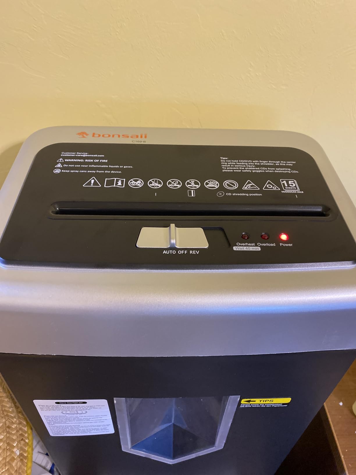 Bonsaii 15-Sheet Office Paper Shredder, 40 Mins Heavy Duty Shredder for Home Office, Crosscut Shreder with Anti-Jam System & P-4 High Security Supports CD/Credit Cards/Staple,5 Gal Pullout Bin C169-B customer photo 2