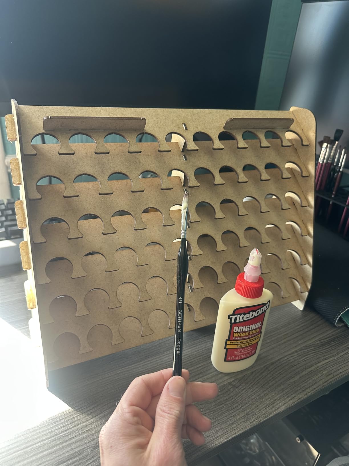 PROSCALE Wall Paint Rack Organizer for Miniatures & Modeling, Vertical Paint Stand with 26mm Dropper Holes + Top Brush/Tool Holder, Compatible with Vallejo, Army Painter, AK (26mm) customer photo 2