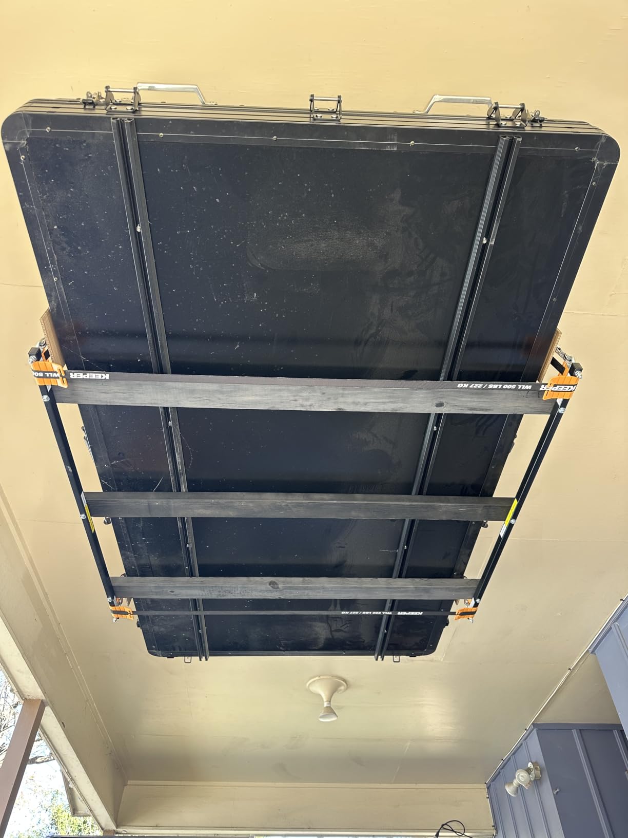 FLEXIMOUNTS GL1 Overhead Garage Lifting Storage Rack, 4x4 Ft Heavy-Duty Metal Garage Ceiling Rack, Adjustable Organization System With 71''L Axle, 350lbs Weight, Black customer photo 1
