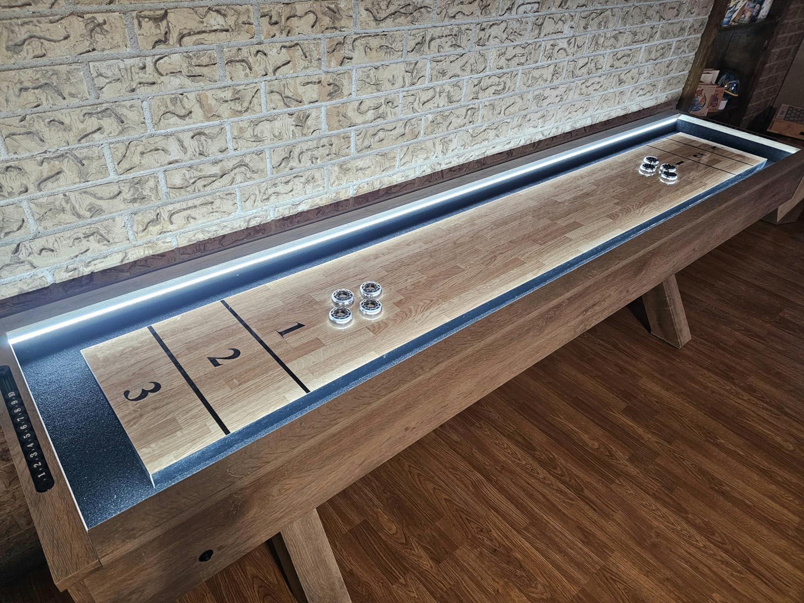 American Legend LED Shuffleboard with Buffet Top - Light Up LED Rails customer photo 2