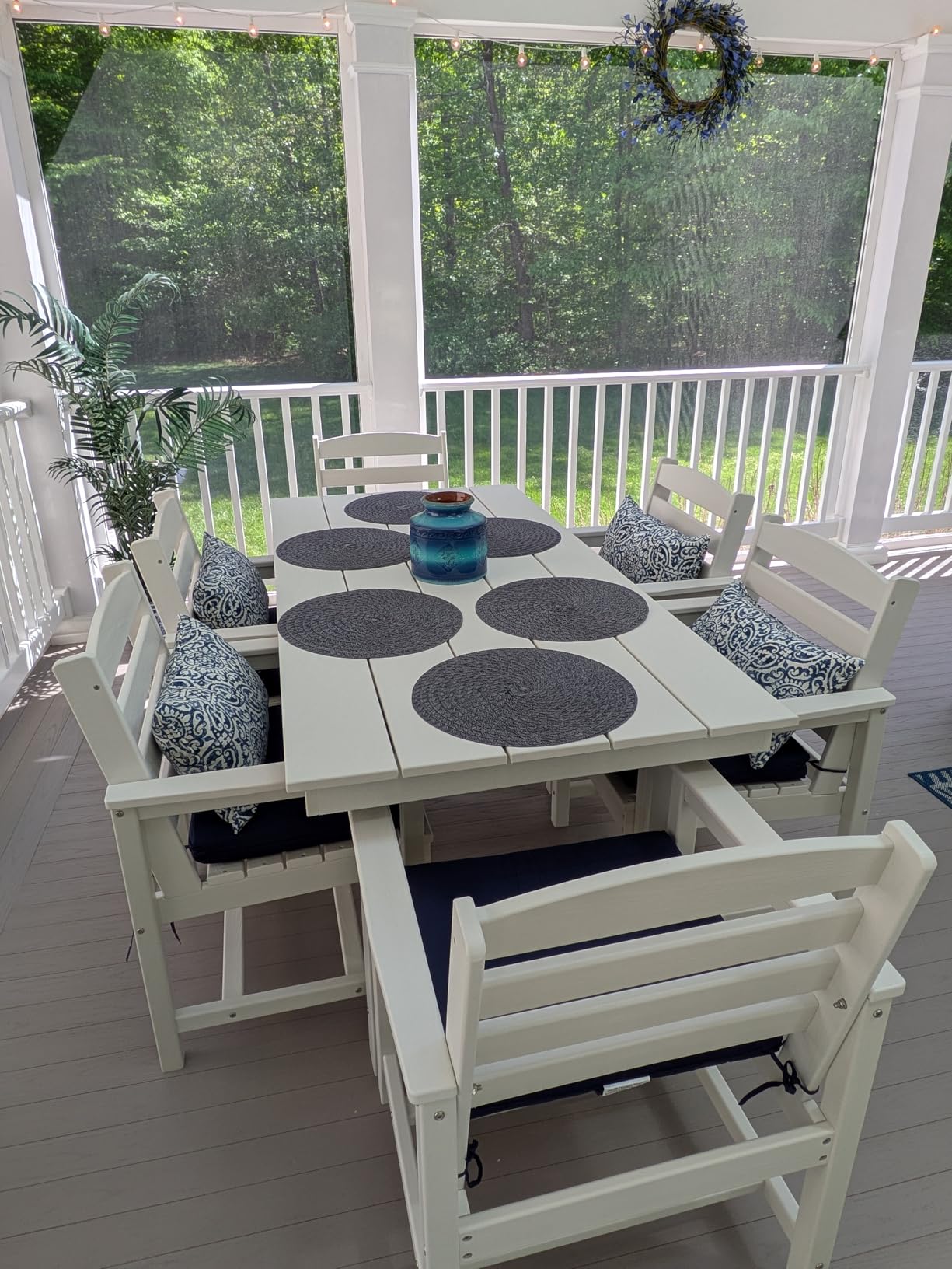 SERWALL 7-Piece Patio Outdoor Table & Chairs, HDPE Dining Set with Umbrella Hole & All-Weather Design for Lawn, Backyard, Poolside, Brown customer photo 1