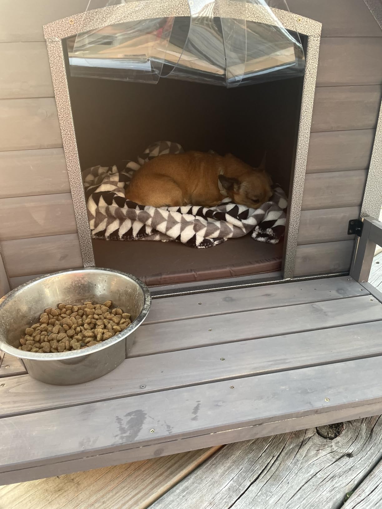 Dog House Outdoor with Insulated Liner, Winter Dog Kennel for Small Mediun Dogs with Anti-Biting Metal Iron Frame, Heated Dog House 100% Insulated customer photo 1