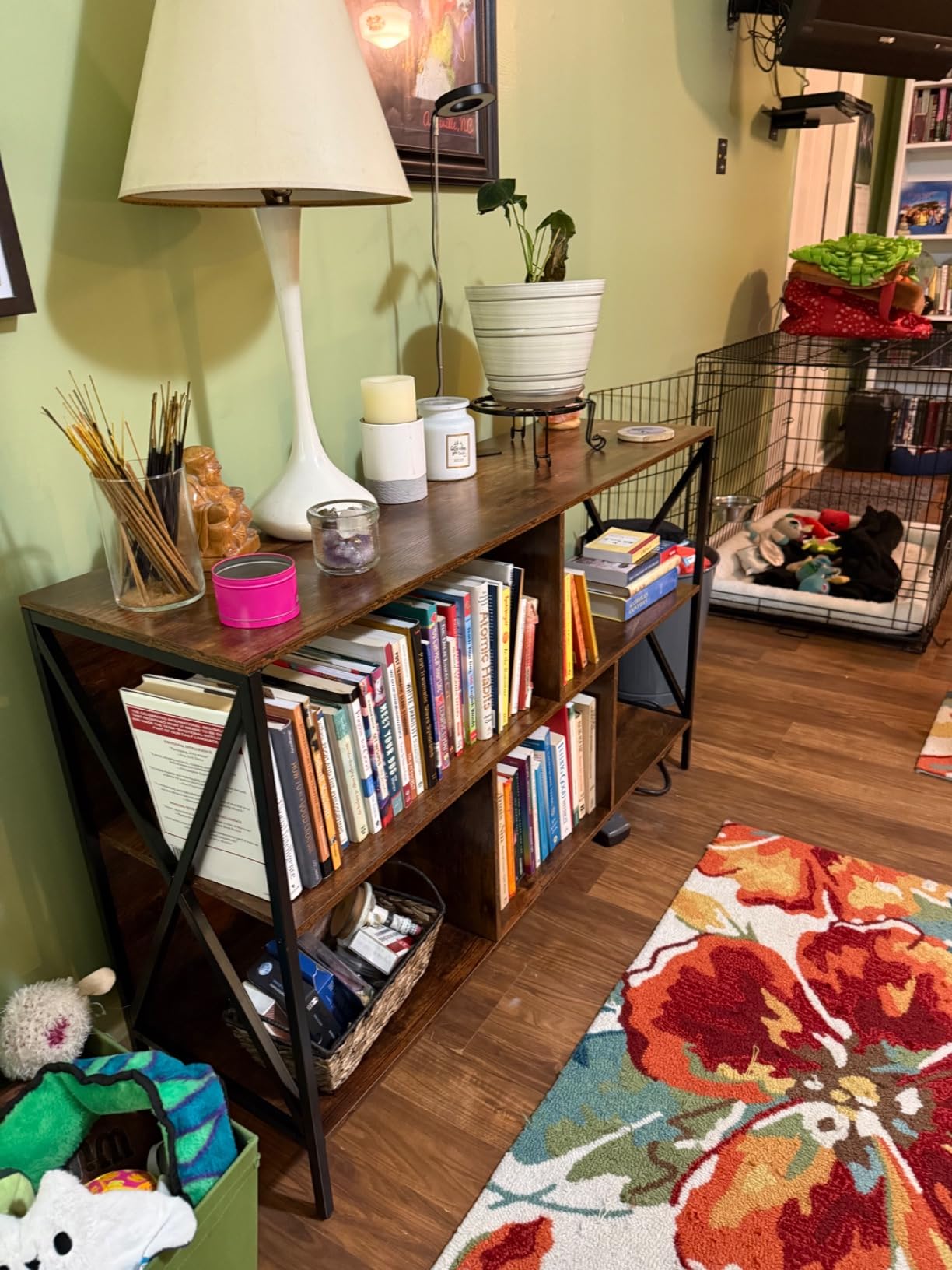 Horizontal Bookshelf Bookcase, 6 Cube Storage Organizer with Open Shelf, 47 Inch Industrial Low Wide Wood and Metal Cubby Shelf, Long Shelving Unit for Home Office Living Room customer photo 2