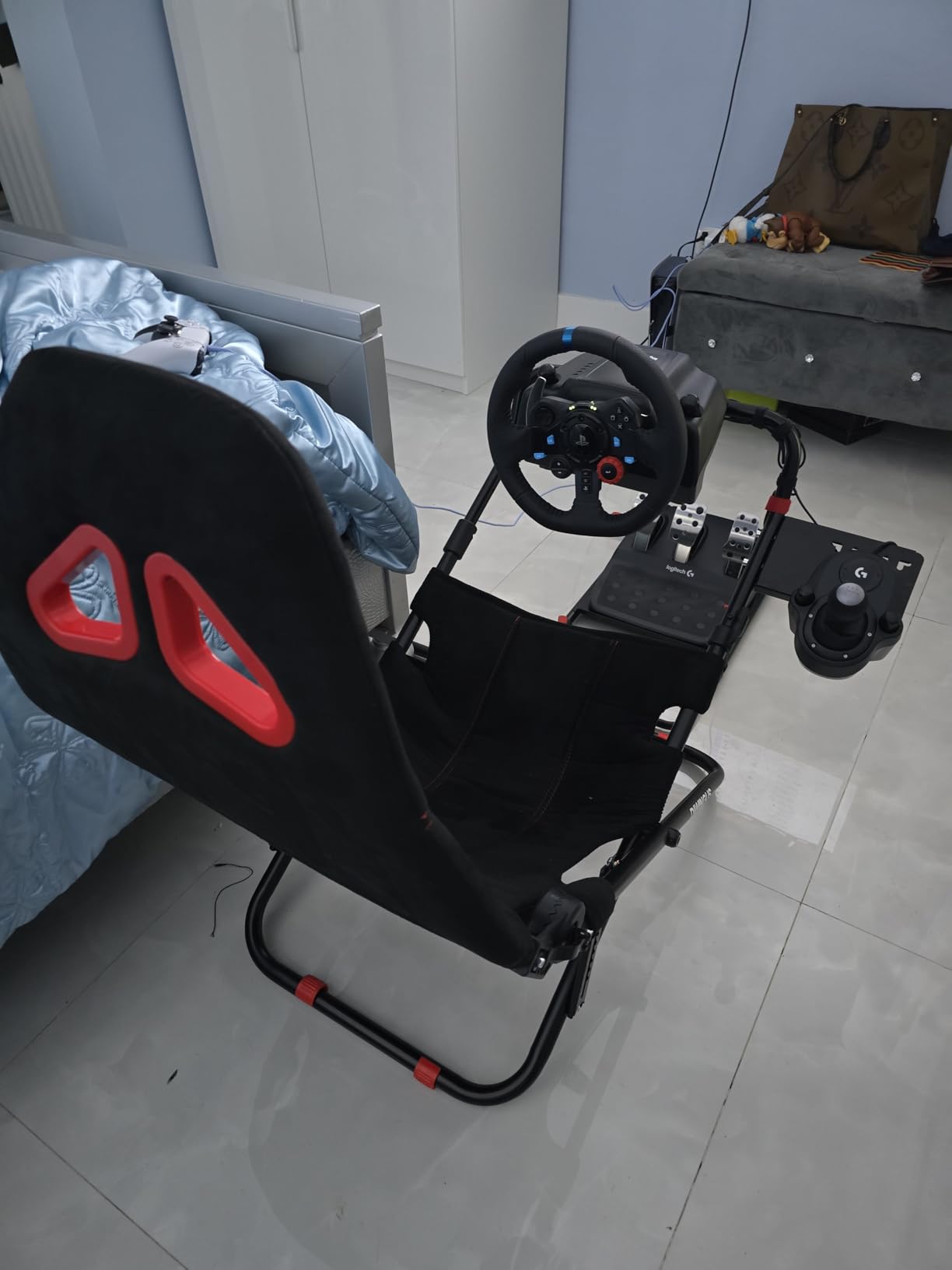 DIWANGUS Racing Simulator Cockpit Foldable Racing Wheel Stand with Seat Chair Sim for Logitech G29 G920 G923 G27 G25 Thrustmaster T248X T248 T300RS GT T300RS T300 Ferrari TX T-GT TS-PC TS-XW Ferrari 458 T150 T80 TMX TMX PRO customer photo 2
