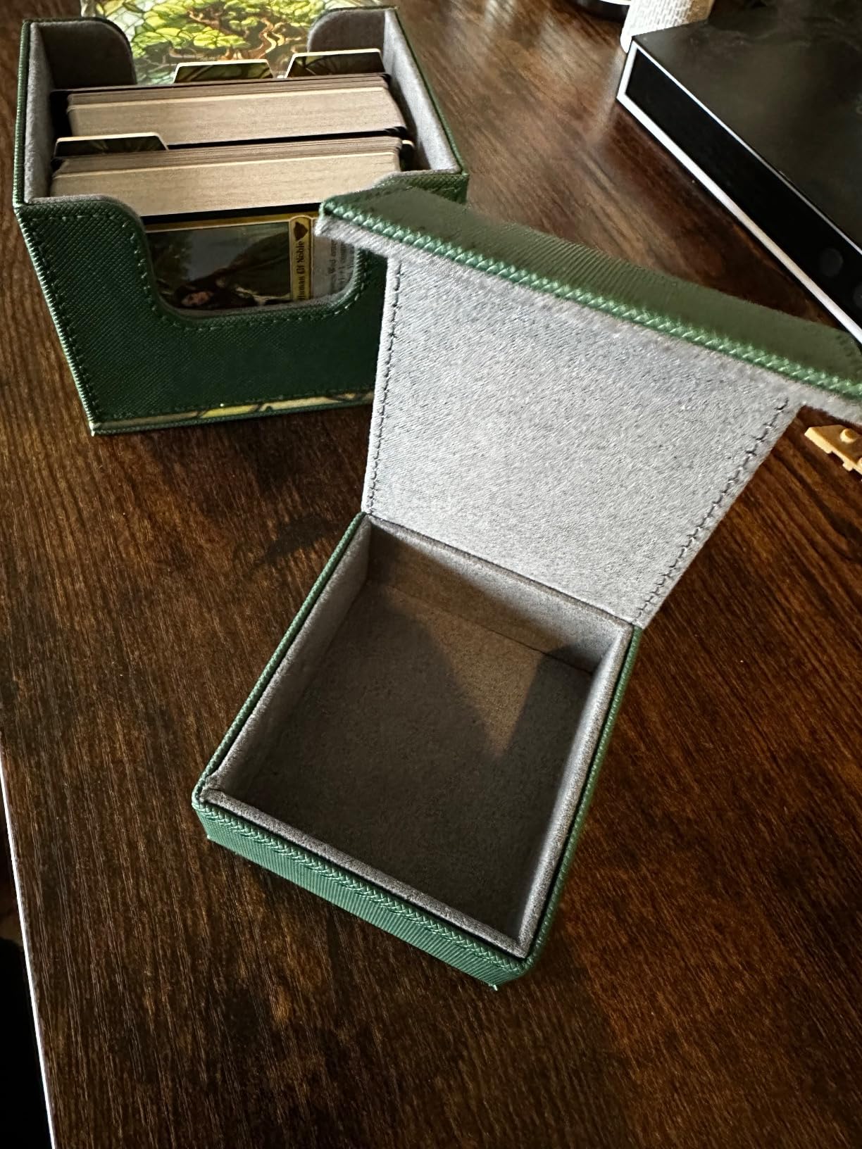 Arcane Fortress Card Deck Box for MTG Commander, Fits 100 Double-Sleeved Cards, Premium Leather, TCG Deck Box for Magic EDH, Magnetic Case with 3 Dividers & Dice Storage Box (Golden Plains) customer photo 2