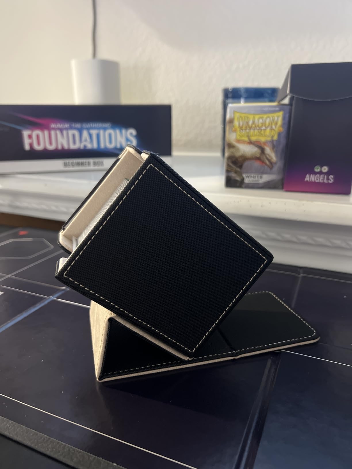 UAONO Card Deck Box with MTG Commander Display, Deck Case Holds 100+ Double-Sleeved Cards, Trading Card Storage Box Fits TCG/PTCG/Sports Card with 2 Dividers, 1 Top Loaders (Black) customer photo 1