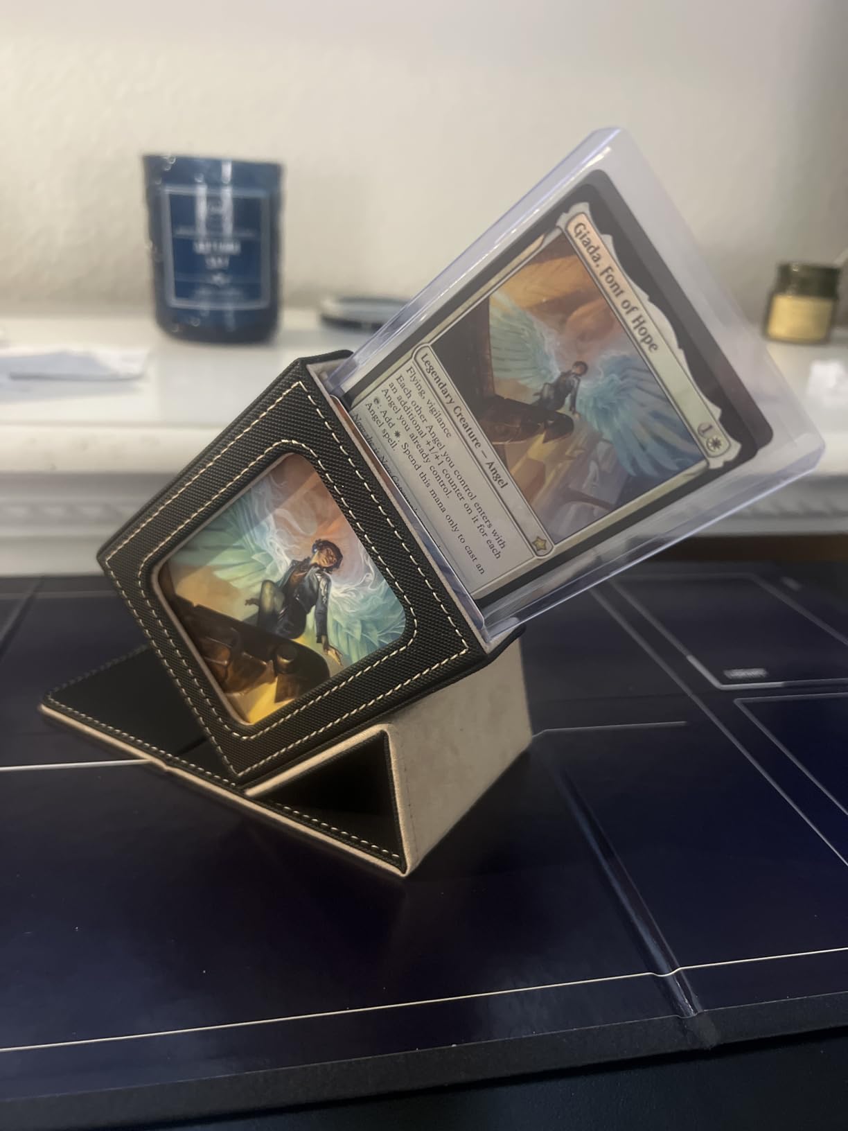 UAONO Card Deck Box with MTG Commander Display, Deck Case Holds 100+ Double-Sleeved Cards, Trading Card Storage Box Fits TCG/PTCG/Sports Card with 2 Dividers, 1 Top Loaders (Black) customer photo 2