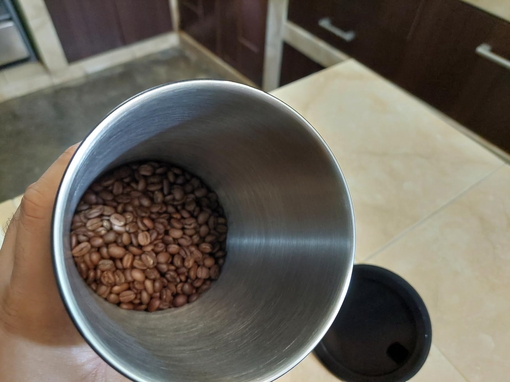 KIVY Vacuum Coffee Canister - Push Lid Preserves Coffee Aroma & Oil - Stainless Steel Airtight Coffee Canister - Container for Ground & Coffee Bean Storage customer photo 2