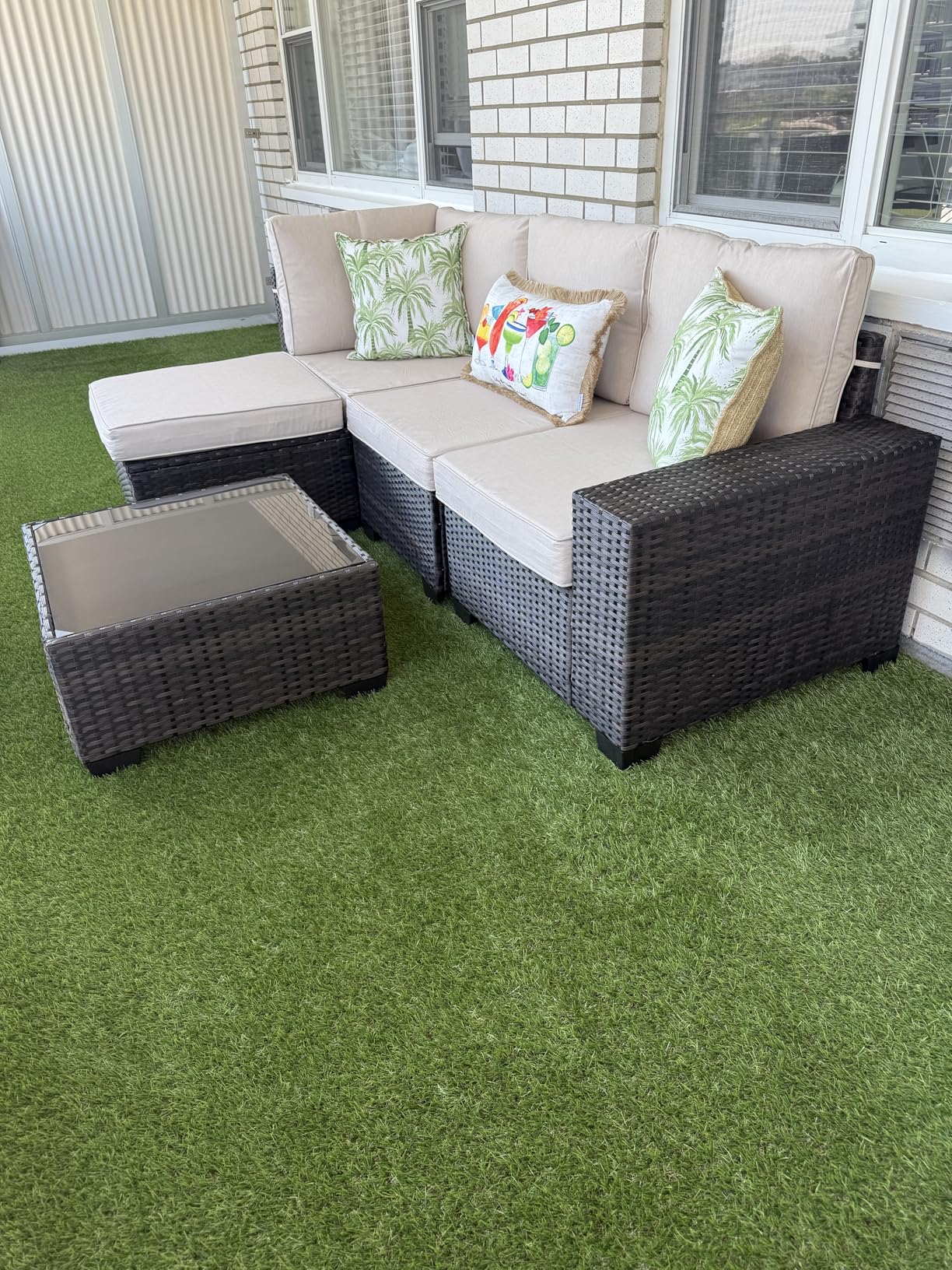 JOYURE 8 Pieces Patio Furniture Set All-Weather Outdoor Wicker Sectional Conversation Sofa Rattan Patio Seating Sofa with Cushion and Glass Table for Porch Poolside customer photo 1