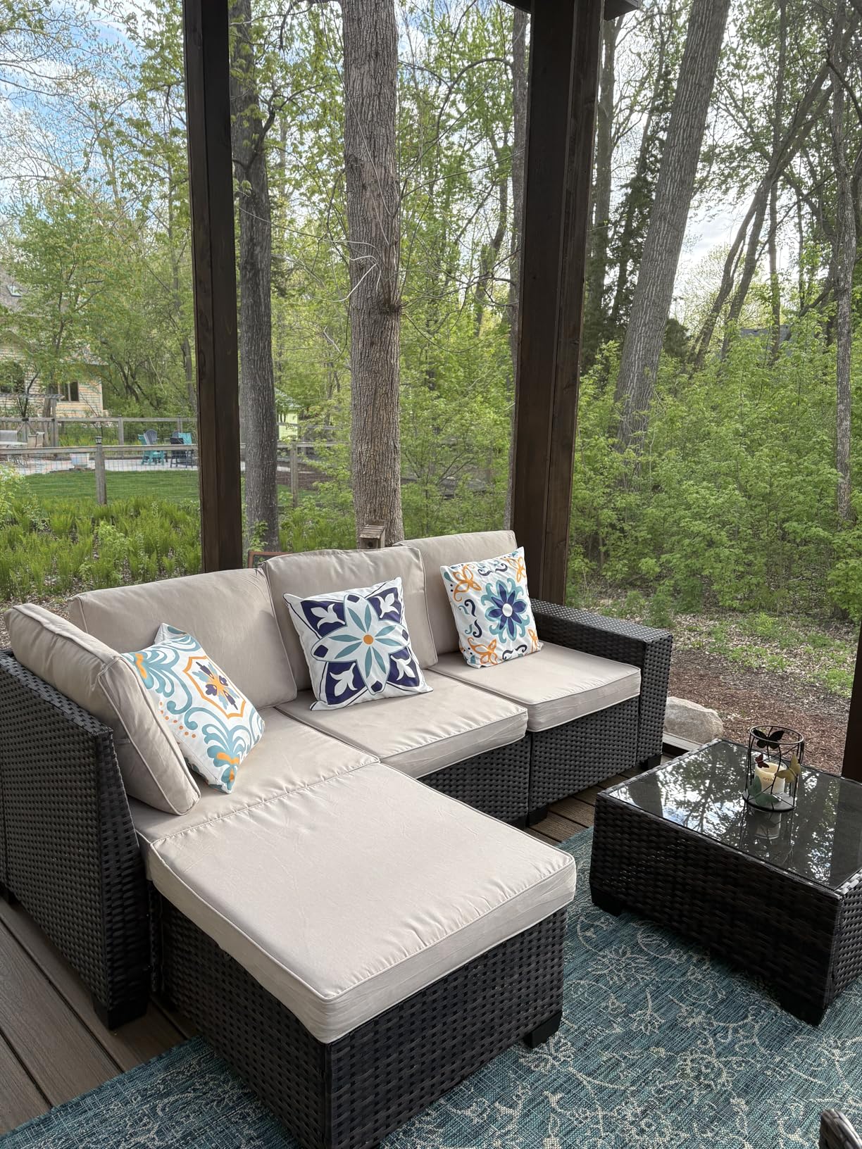 JOYURE 8 Pieces Patio Furniture Set All-Weather Outdoor Wicker Sectional Conversation Sofa Rattan Patio Seating Sofa with Cushion and Glass Table for Porch Poolside customer photo 2