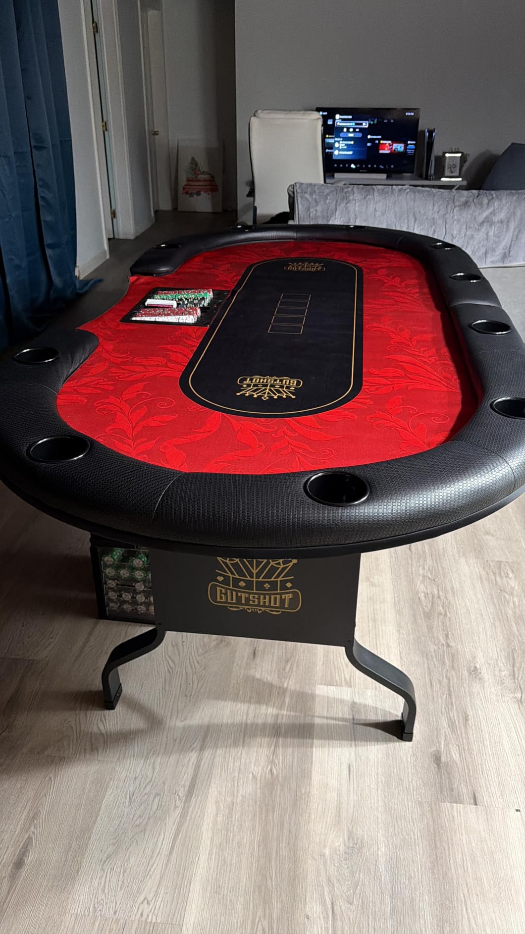 GUTSHOT Foldable Poker Table for 10 Players with Dealer Tray - Premium Soft-Padded Armrest, Individual Cup Holders - Crafted with Durable Materials, Long-Lasting Poker Table (Red) customer photo 2