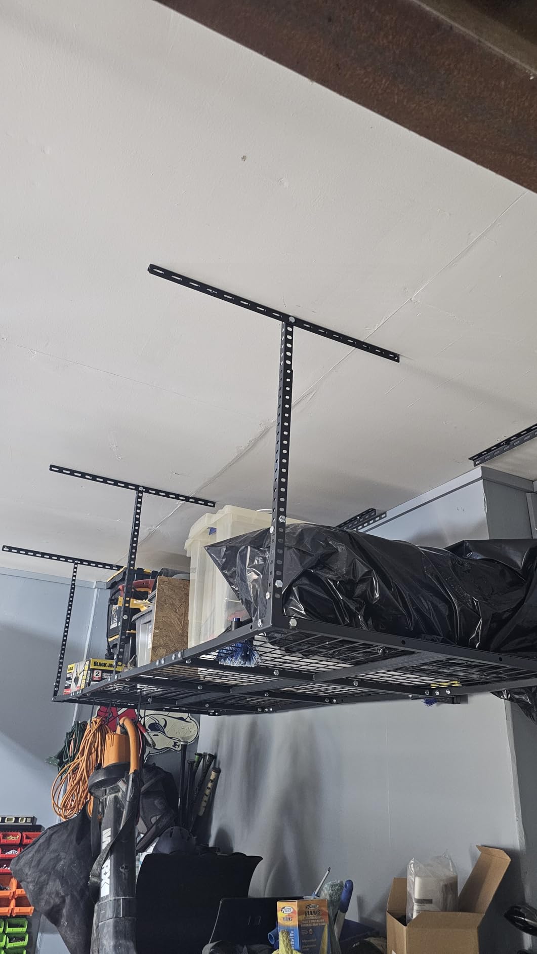 Soywey 4 x 8 FT Overhead Garage Storage Rack, Adjustable Ceiling Storage Racks, Garage Shelving Heavy-duty Storage Organizer System, Load 700LBS Weight(Black) customer photo 1
