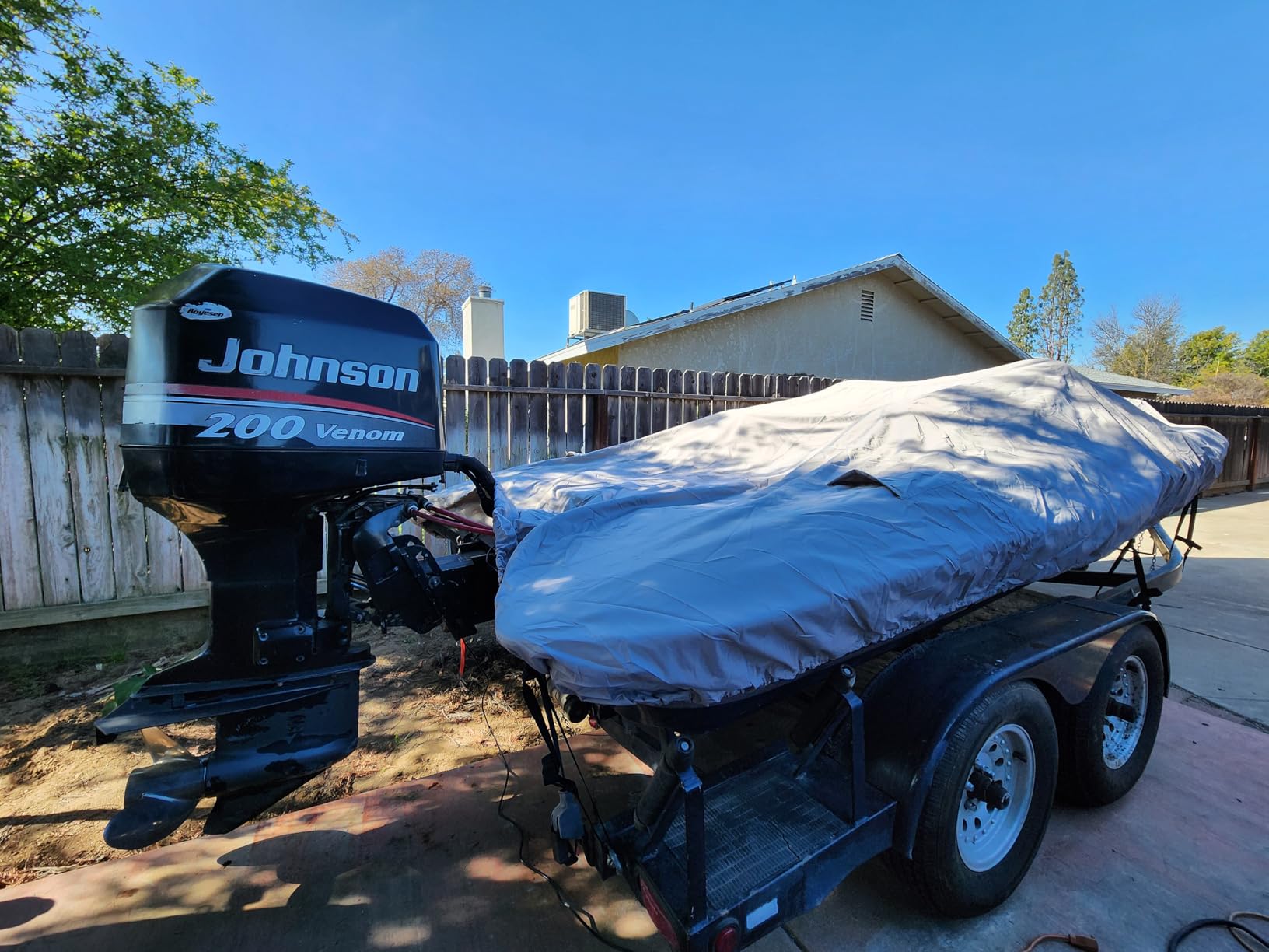 Solim Waterproof 1200D PU Boat Cover with Motor Cover, Heavy Duty Marine Grade Trailerable Polyester Canvas, Fits 20-22ft V-Hull, Runabout, Fishing, Ski Boat customer photo 2