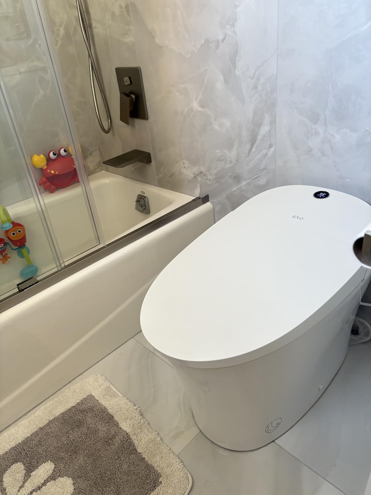 EPLO Smart Toilet Bidet, Auto Open/Close lid, Blackout Flush, Heated Seat, Dual Auto Flush, Foot Sensor Operation, LED Display, Tankless One Piece Elongated Modern Bidet Toilet Combo G20 customer photo 1