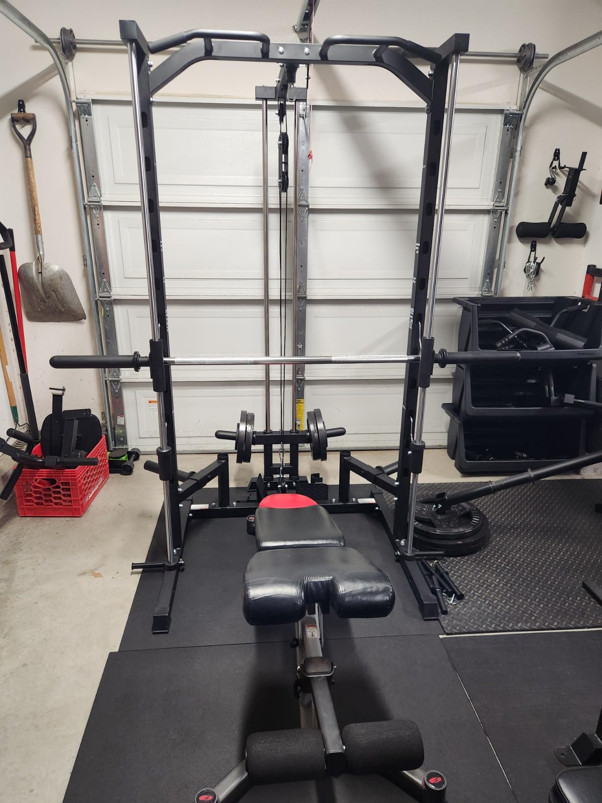 Smith Machine Power Rack with LAT-Pull Down System, Landmine, Barbell Bar, Plate Storage Pegs and More Training Attachment customer photo 2