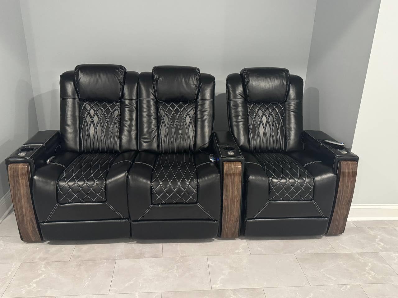 Valencia Tuscany Executive Premier Home Theater Seating with Heat & Massage, Top Grain Italian Nappa 11000 Leather Power Recliner Chair with Headrest & Lumbar Support (Row of 4, Black) customer photo 1
