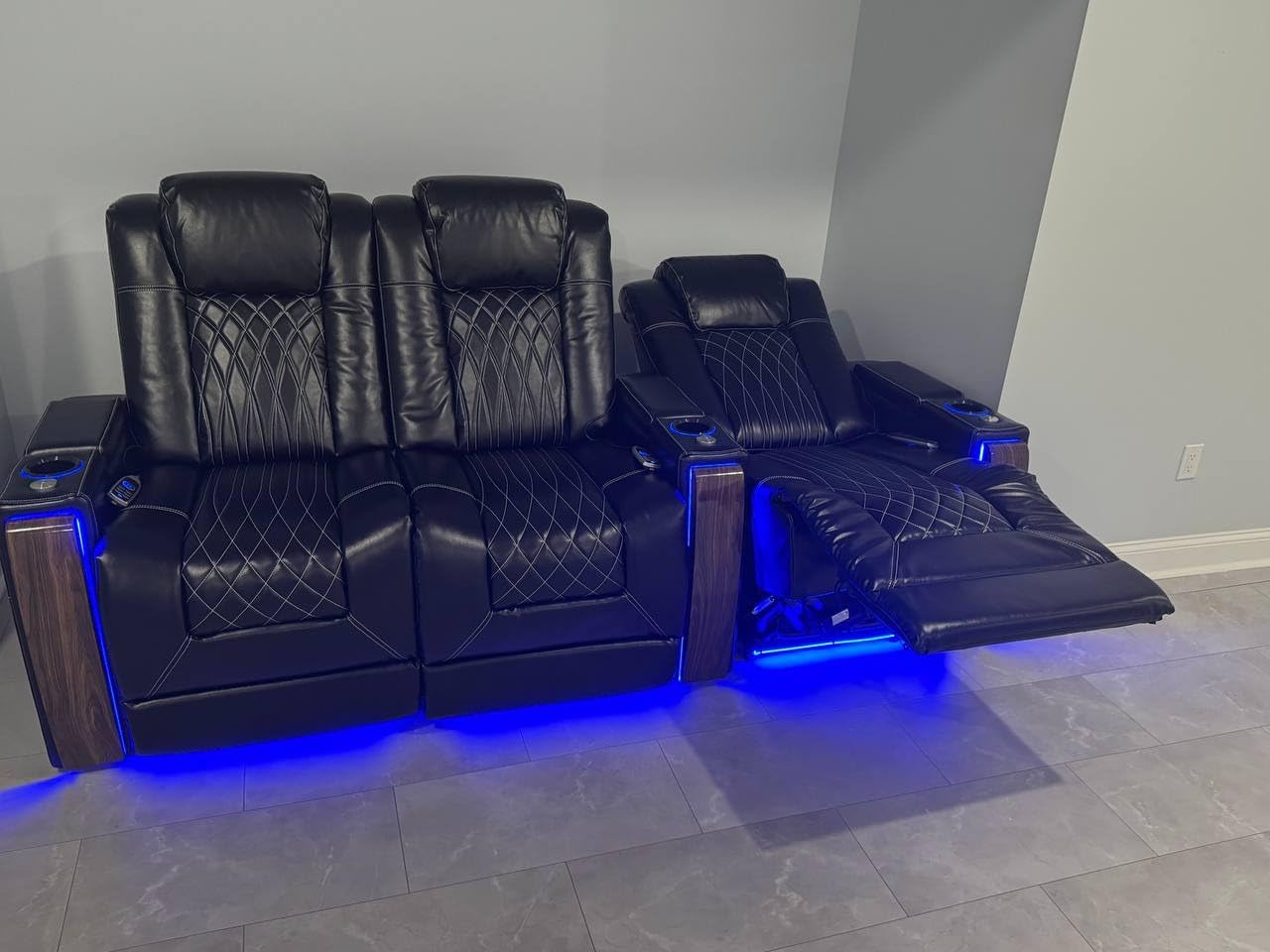 Valencia Tuscany Executive Premier Home Theater Seating with Heat & Massage, Top Grain Italian Nappa 11000 Leather Power Recliner Chair with Headrest & Lumbar Support (Row of 4, Black) customer photo 2