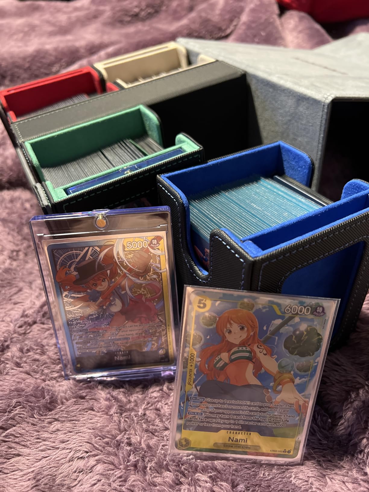 Kabinka Card Deck Box for MTG Commander, Holds 400+ Double-Sleeved Cards, 5 IN 1 Detachable Card Case with Dice Tray, Fits Magic/TCG Cards, 4 Magnetic Card Holders & Dividers (Black Purple) customer photo 2