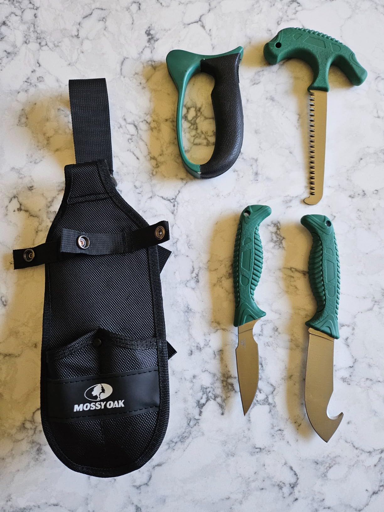 Mossy Oak Field Dressing Kit, 4 Pcs Camouflage Hunting Knife Set with Sheath, Gut-Hook Skinner, Caping Knife, Wood/Bone Saw, Knife Sharpener, for Deer Hunting, Camping customer photo 1
