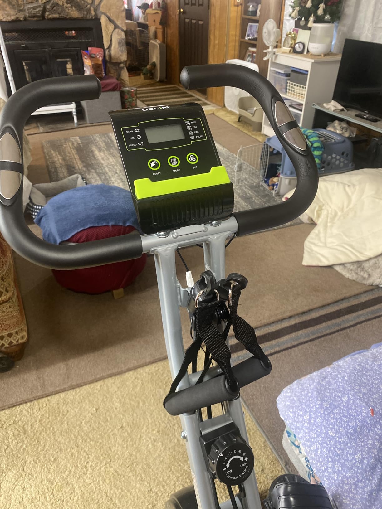 USLIM Foldable Exercise Bike Stationary Bikes for Home, 5 IN 1 Indoor Workout Bike, Cycling Bike with 16-Level Quiet Magnetic Resistance, 6.6 LBS Flywheel and 300LBS Capacity for Senior and Home Workout customer photo 1