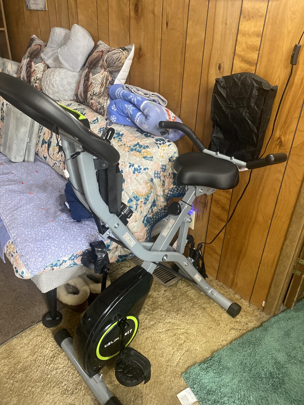USLIM Foldable Exercise Bike Stationary Bikes for Home, 5 IN 1 Indoor Workout Bike, Cycling Bike with 16-Level Quiet Magnetic Resistance, 6.6 LBS Flywheel and 300LBS Capacity for Senior and Home Workout customer photo 2