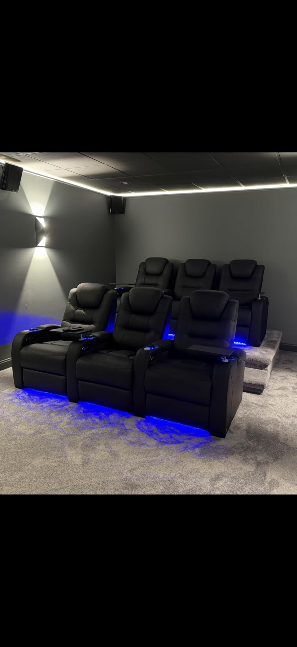 comfiroom Top Grain Leather Home Theater Seating Seats, Simple Style Dual Power Movie Gaming Sofa Movie Theater Chairs Recliner Sofa with Type-C USB Charger Cup Holders (Black, Row of 5) customer photo 2