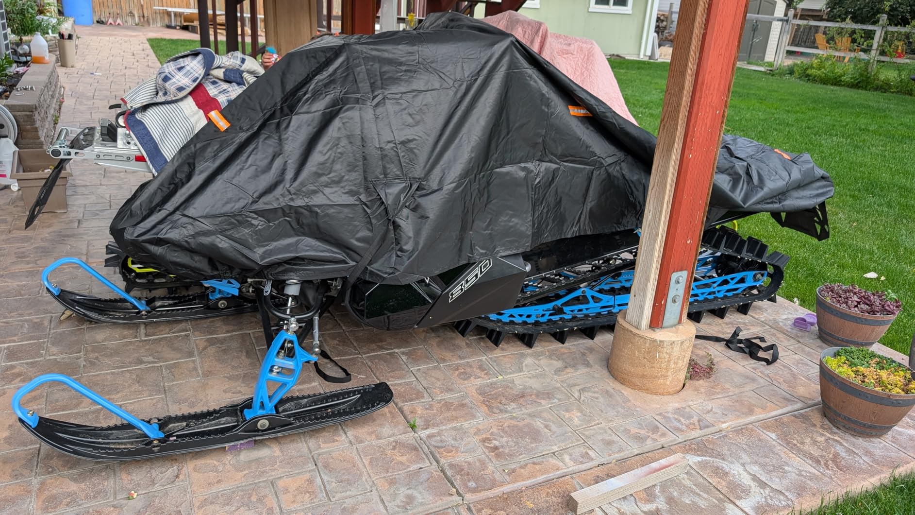 Snowmobile Cover Waterproof Outdoor, Heavy Duty 420D Oxford Fabric Polaris Snow Mobile Cover, Universal Large Trailerable Snowmobile Storage Cover, Fit for Most Snowmobiles customer photo 1
