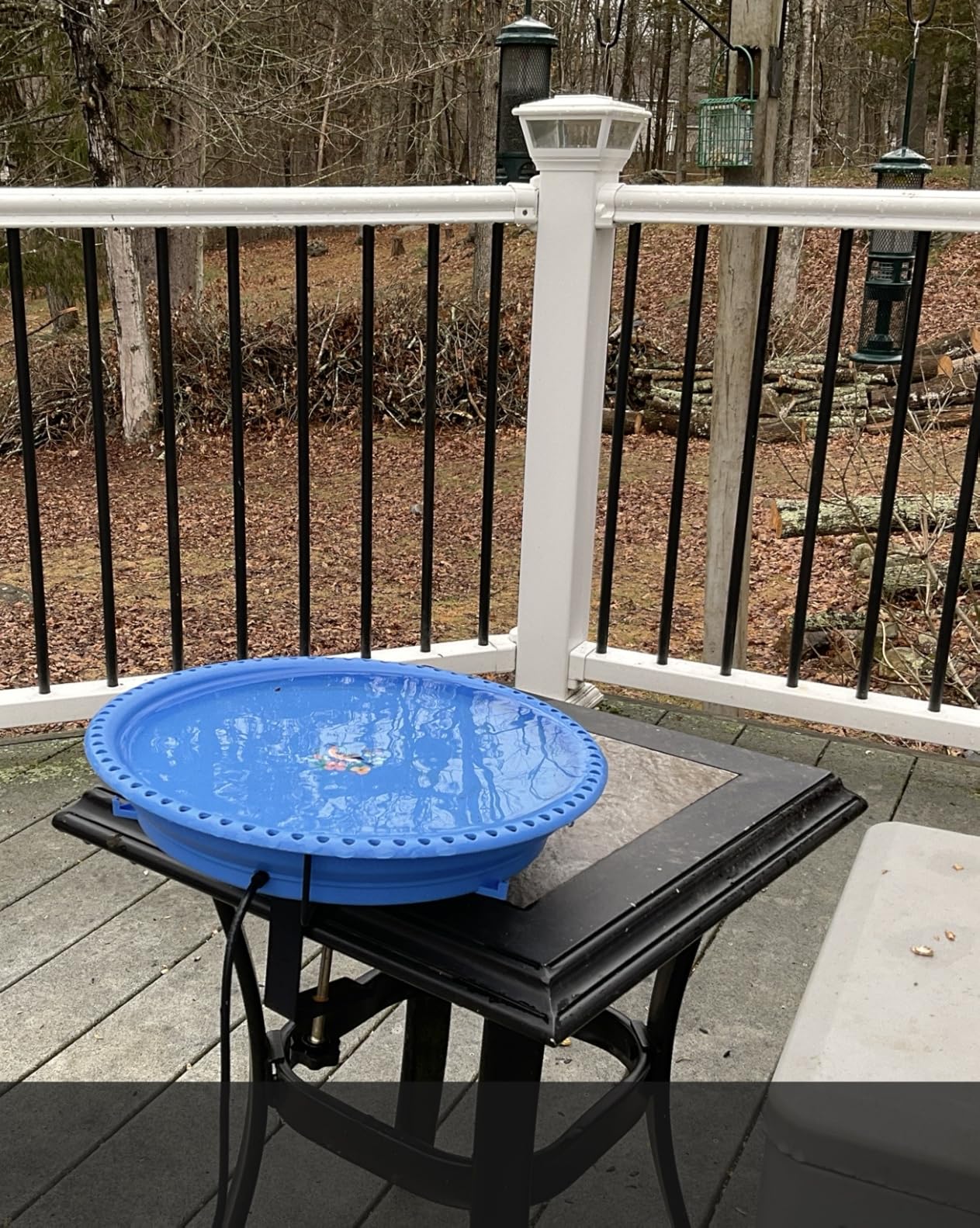 Daoeny Heated Bird Bath for Deck Railing, Upgraded 100W Heated Bird Baths for Outdoors Thermostat Control, Heated Bird Bath for Outside Winter Garden Yard Patio Decor (Green) customer photo 1