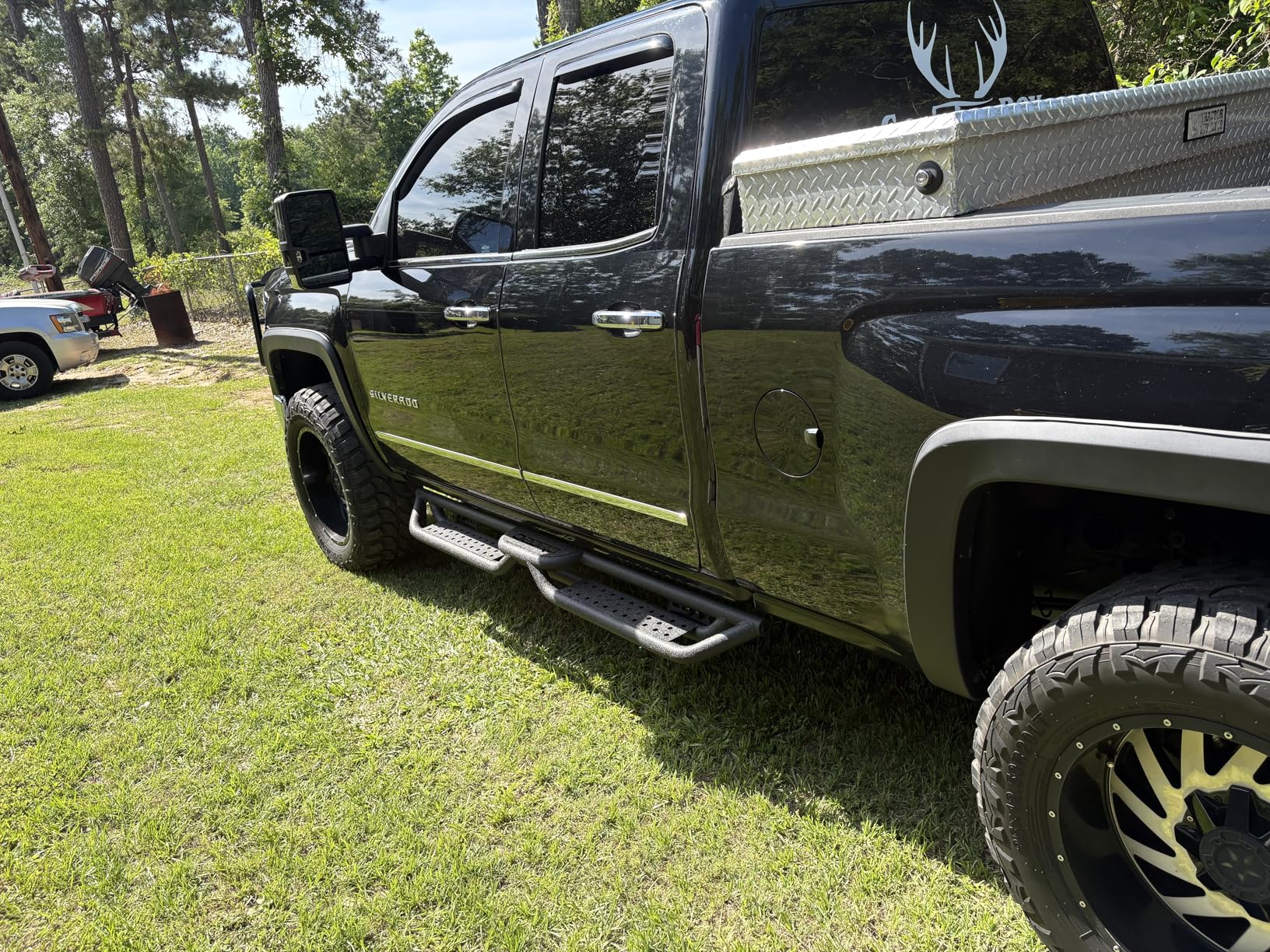 Running Boards Compatible with Chevy Silverado GMC Sierra Crew Cab 2019-2026 1500, 2020-2026 2500HD 3500HD, Two-Stair Side Steps Rail Drop Nerf Bars Carbon Steel customer photo 1