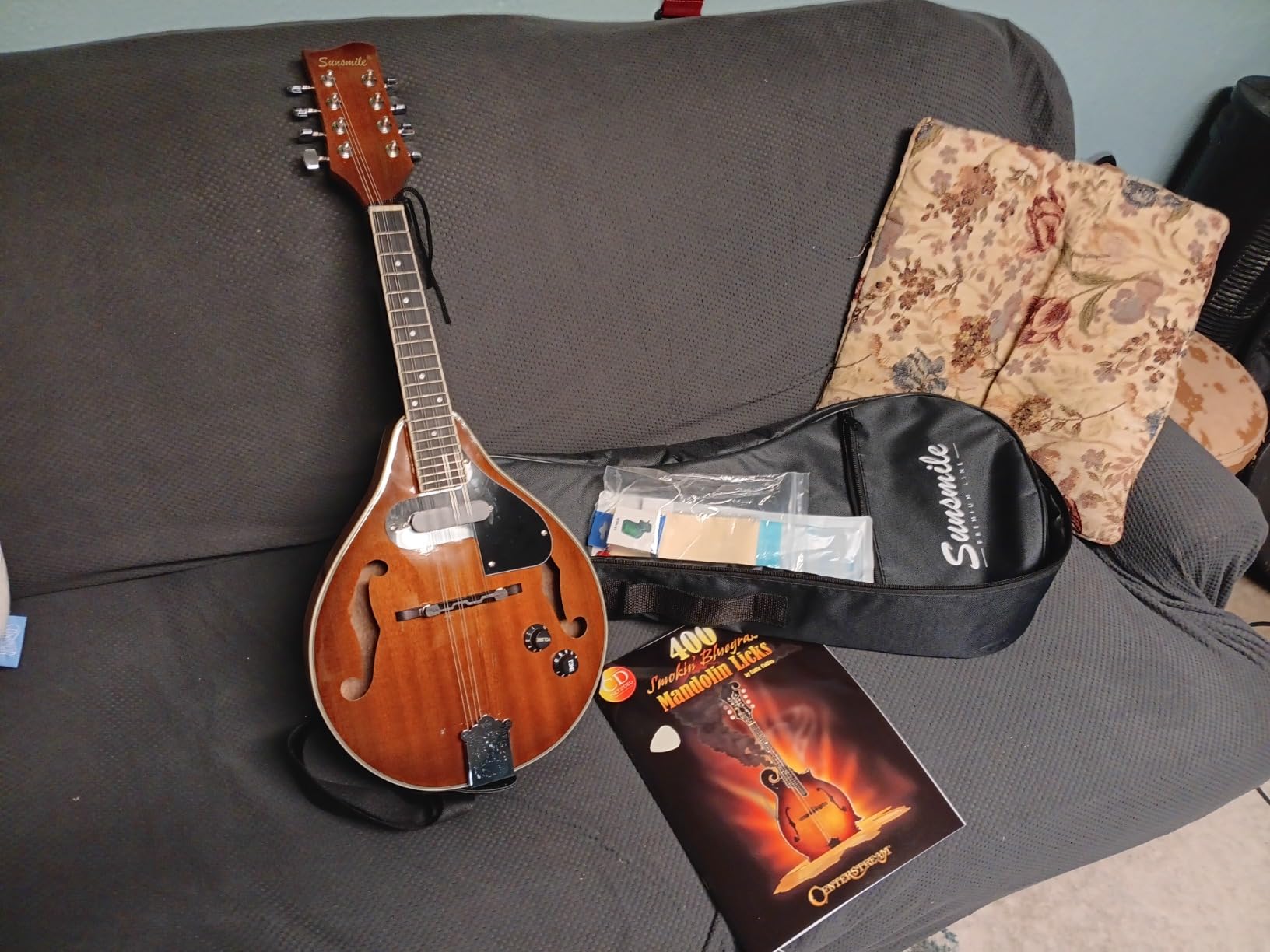 Sunsmile A-Style 8 String Acoustic-Electric Mandolin Instrument with Pickup Sapele Top Arched F Holes Body Okoume Neck Walnut Bridge with Gig Bag, Cable, Tuner, Strings, Strap, Picks and Polish Cloth customer photo 1