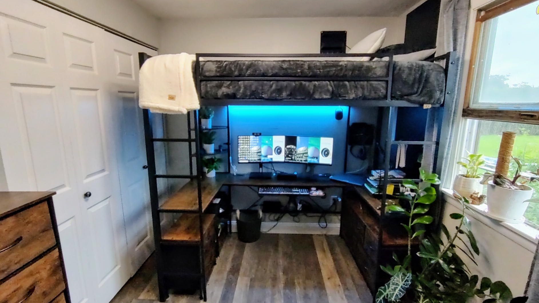 DICTAC Loft Bed Twin Size with Desk and Charging Station, Metal Loft Bed with LED Lights, Storage Shelves and Drawers customer photo 1