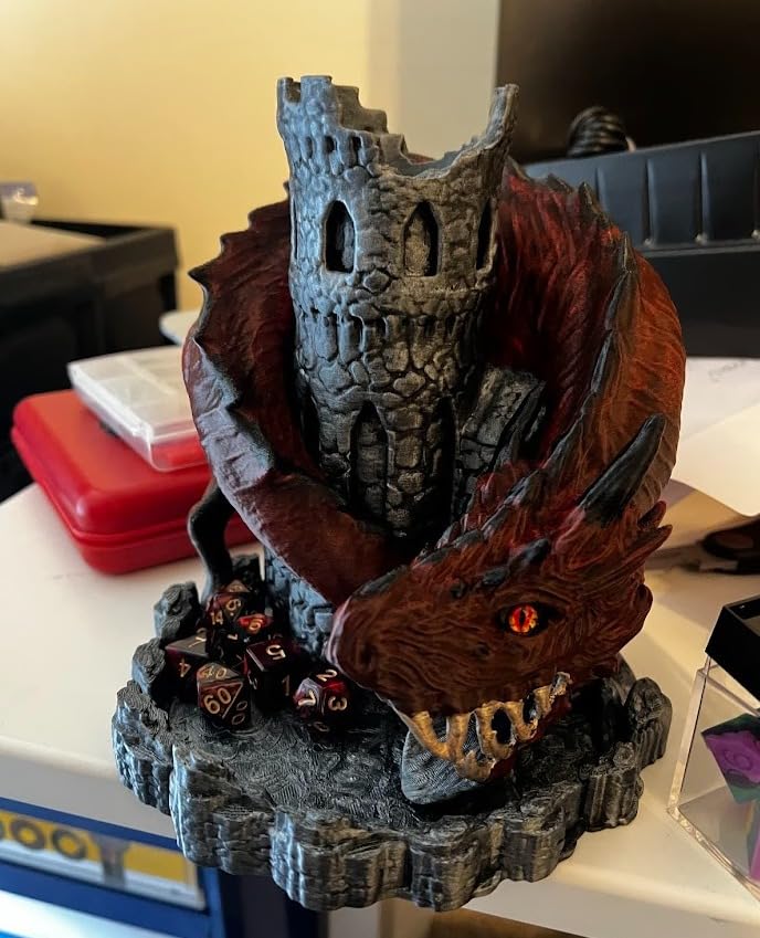 WodGod Red Dragon Castle Dice Tower (with 7Pcs Polyhedral Dice) for Tabletop Games, D&D and RPG Games customer photo 1