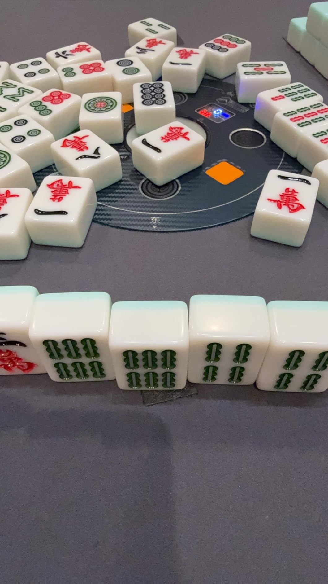 Sifang City (46mm/1.8inch) Chinese Style Folding Automatic Mahjong Table, American 110V, 8ft Cable, Includes 2 Dices, Glass Table Cover, 2 Sets Jade Style 144 Tiles (46mm White) customer photo 1