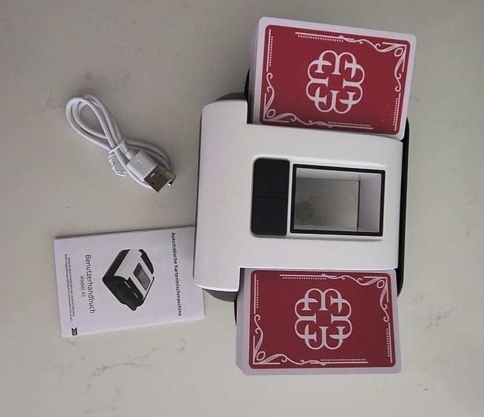 ADZERD Automatic Card Shuffler for 1-2 Decks with Dual Auto/Manual Modes, USB-C Rechargeable, Quiet Operation, Compatible with UNO, Poker, Mahjong, Bridge, Rummy, Skip-Bo, Phase 10 & More - White customer photo 1