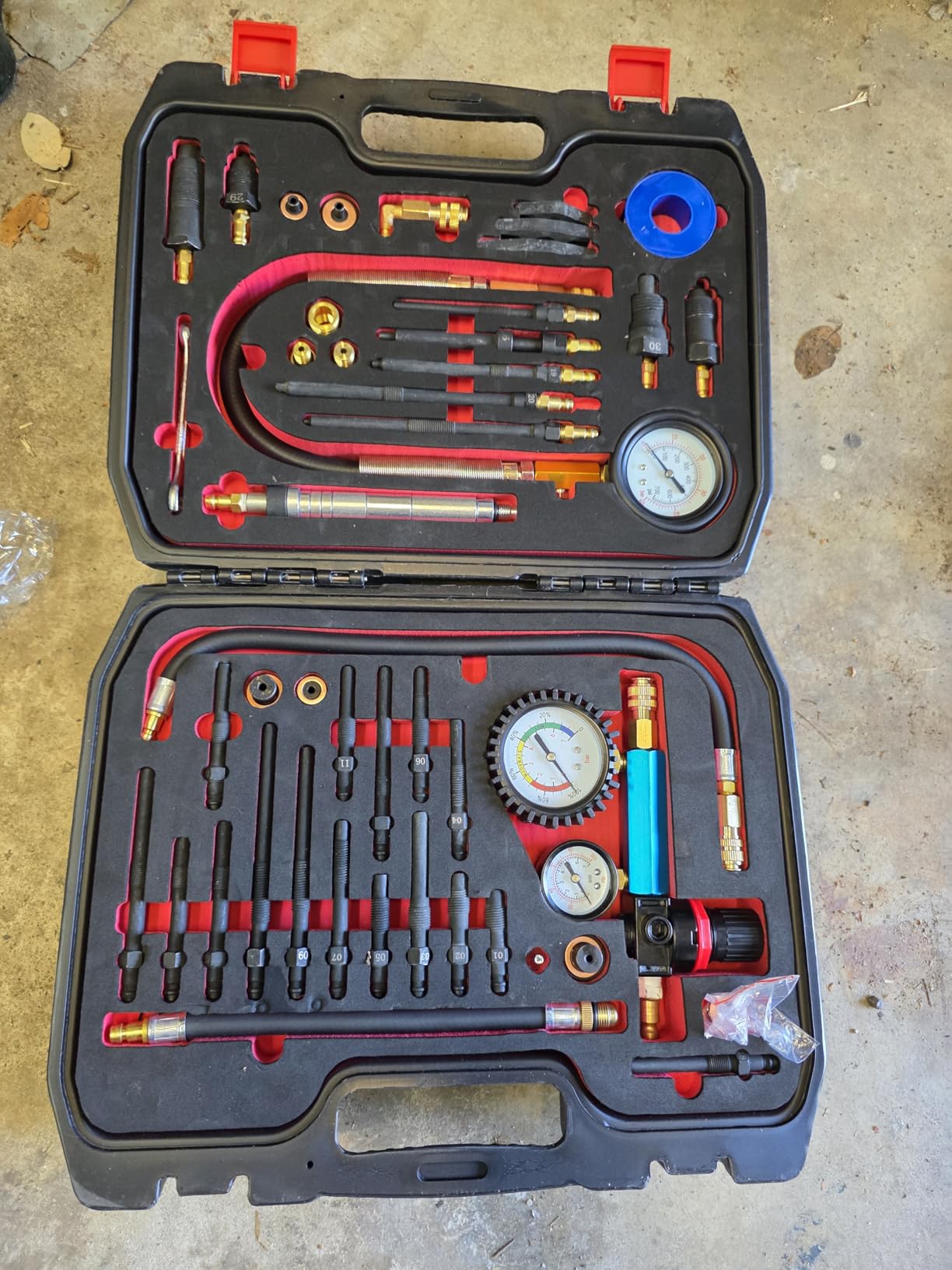 46PCS Compression and Leakage Test Kit Petrol & Diesel Compression Tester Kit Automotive Cylinder Leak Down Tester with Dual Gauge Engine Compression Tester Kit for HDI, TDCI, Pumpe Duse Engine customer photo 2