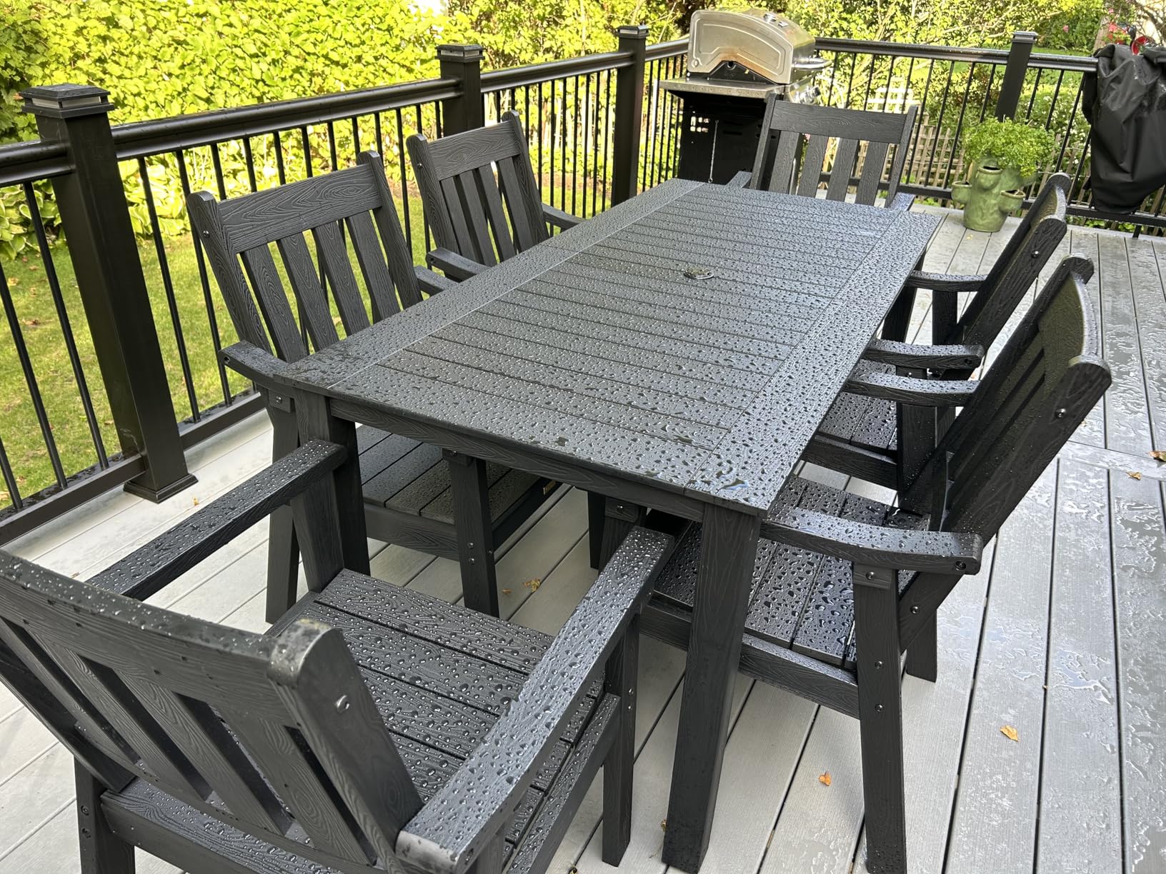 YEFU HIPS Patio Table Set: 7 Piece Outdoor Table and Chairs Dining Furniture Set with Umbrella Hole - Teak Modern Plastic Dining Sets 6 Person for Outside Deck with Metal Aluminum Frame customer photo 2