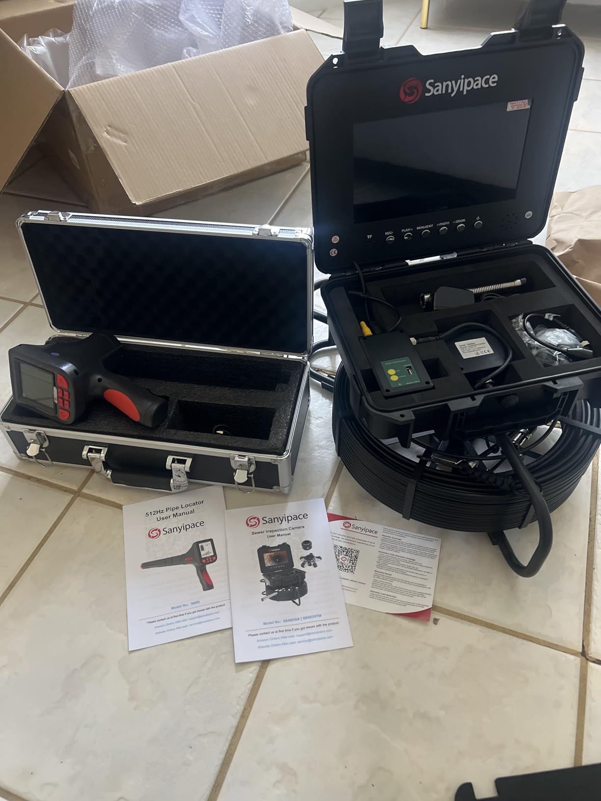 Sanyipace Sewer Camera 230FT/70M with Locator, Self-Leveling Drain Camera with 10.1