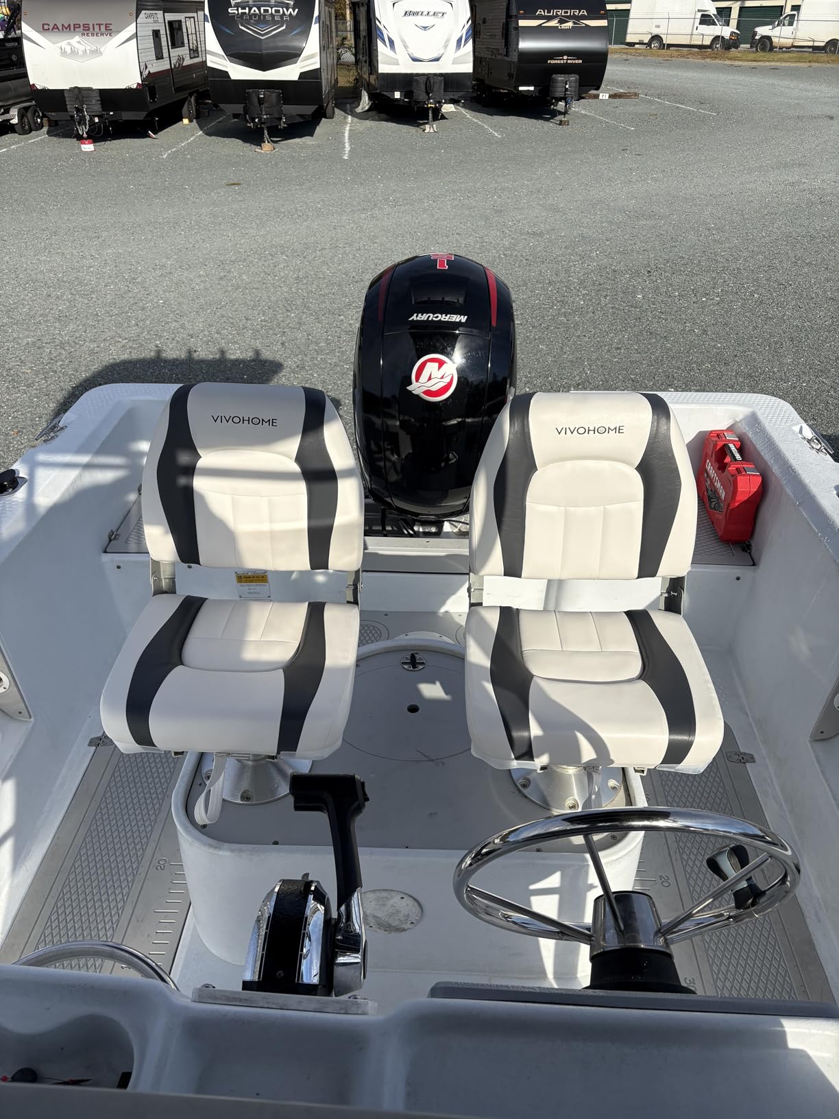 VIVOHOME Folding High Back Boat Seats 2 Pack, Waterproof Boat Captain Chairs, 4 Mounting Screws Included, White and Blue customer photo 1