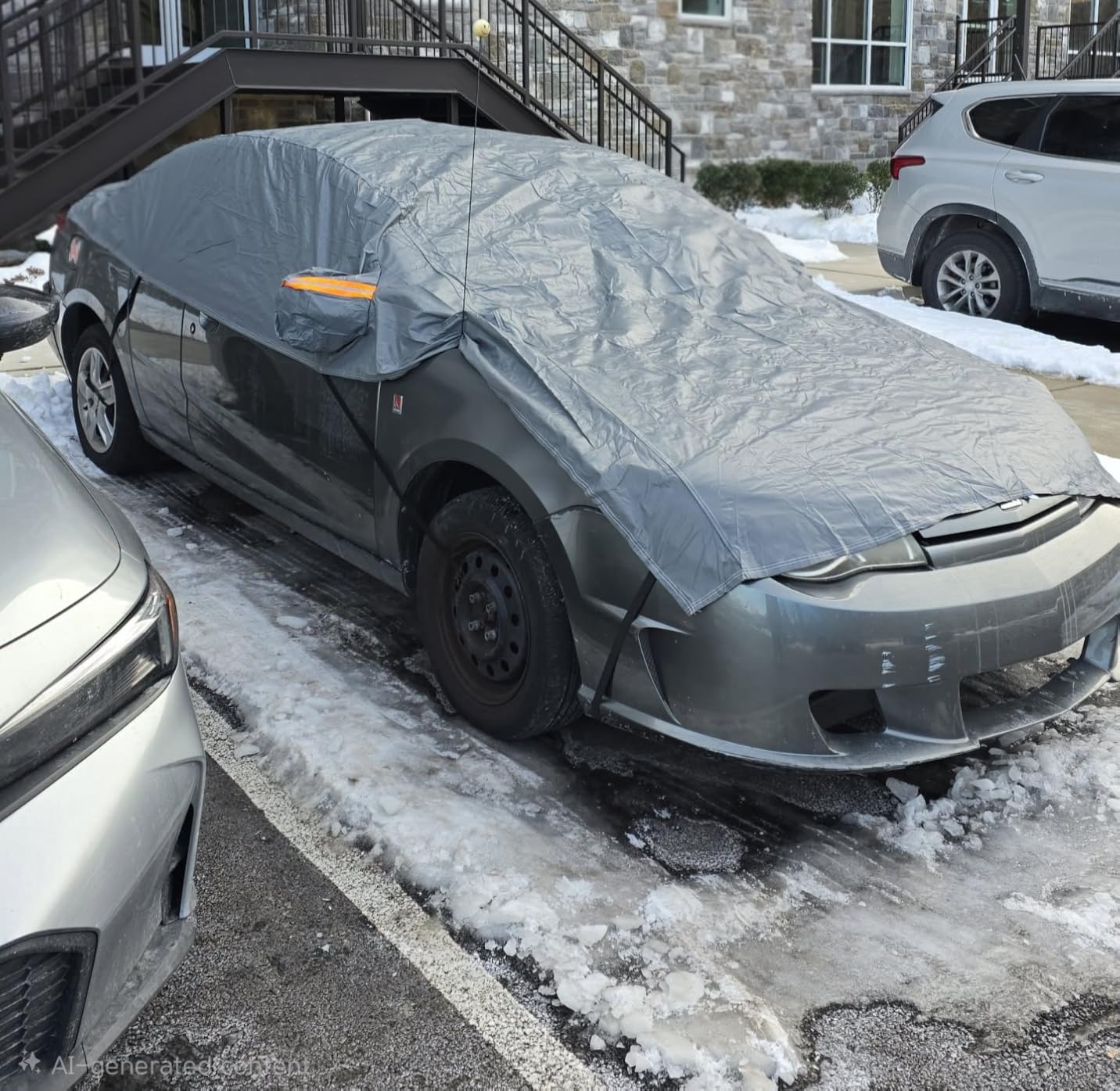 Half Car Cover, Windshield Cover for Ice and Snow with Cotton Liner, Hail Protector Car Cover Waterproof All Weather for Snow, Sun, Rain, Dust, UV Protection Fit SUV L customer photo 1