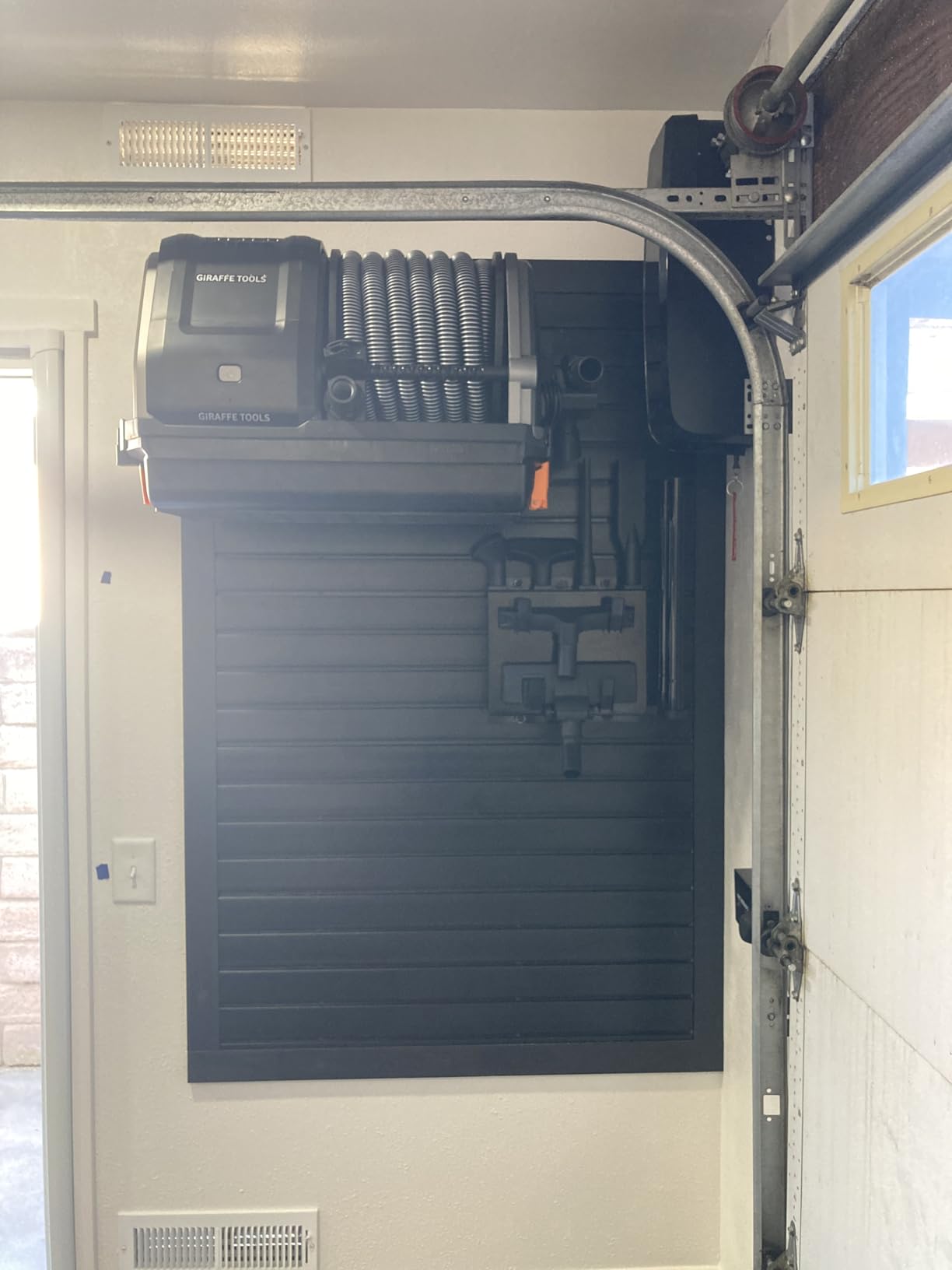 FRAYSCENT Slat Wall Paneling Garage Slat Wall Storage Systems Slatwall Panels Power Tool Organizer Wall Mount, PVC Garage Storage & Organization Products Slate Board (Black, 4ft x 8ft with 15 Hooks) customer photo 2