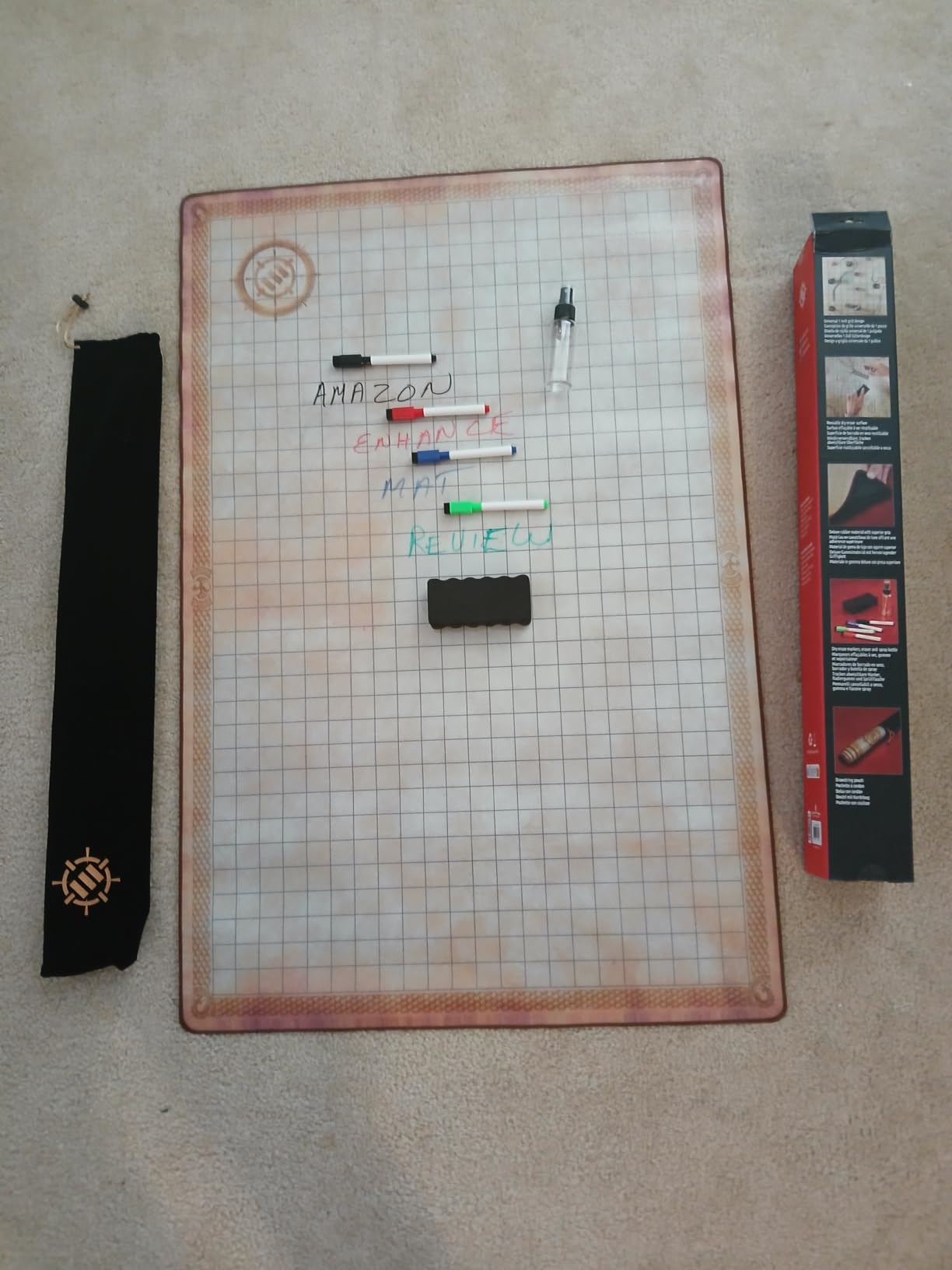 ENHANCE Deluxe RPG Grid Mat - DND Map (24x36in) with Premium Rubber, Non-Slip Grip, No Creasing - Dry Erase DND Mat Set for Masters and Starters, Erasable Parchment with Travel Pouch, Marker Set customer photo 1