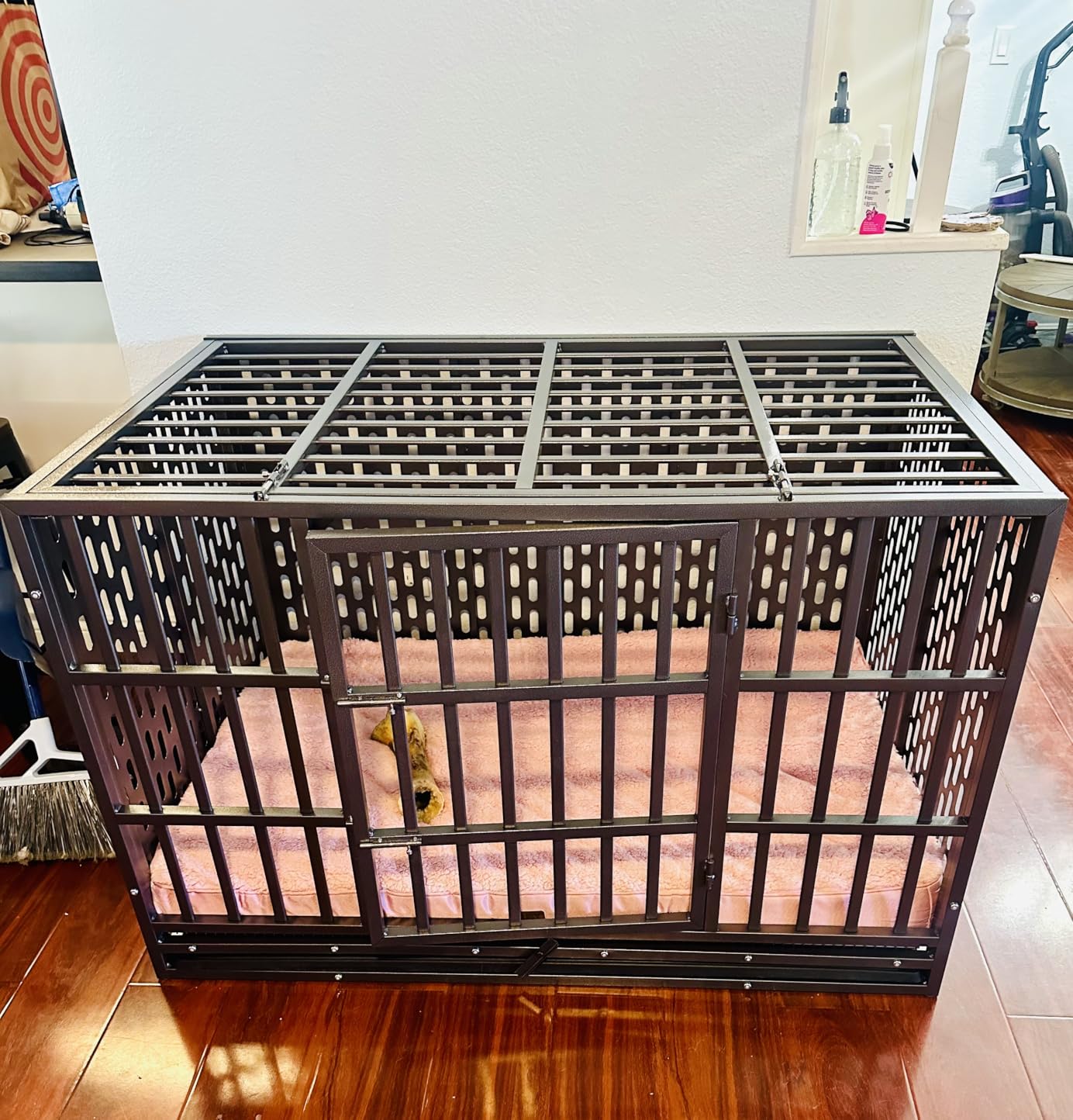 HIWOKK 48 Inch Heavy Duty Indestructible Dog Crate Steel Escape Proof, Indoor Double Door High Anxiety Cage customer photo 1