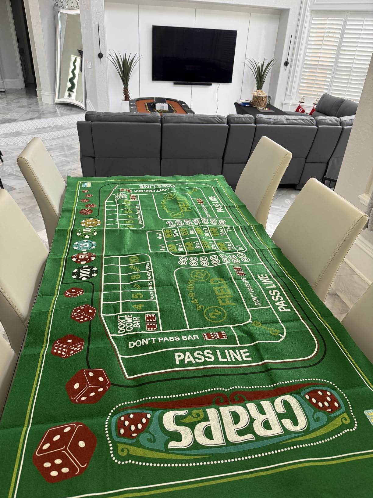 Gamie Double Sided Felt Roulette and Craps Table Mat, 36