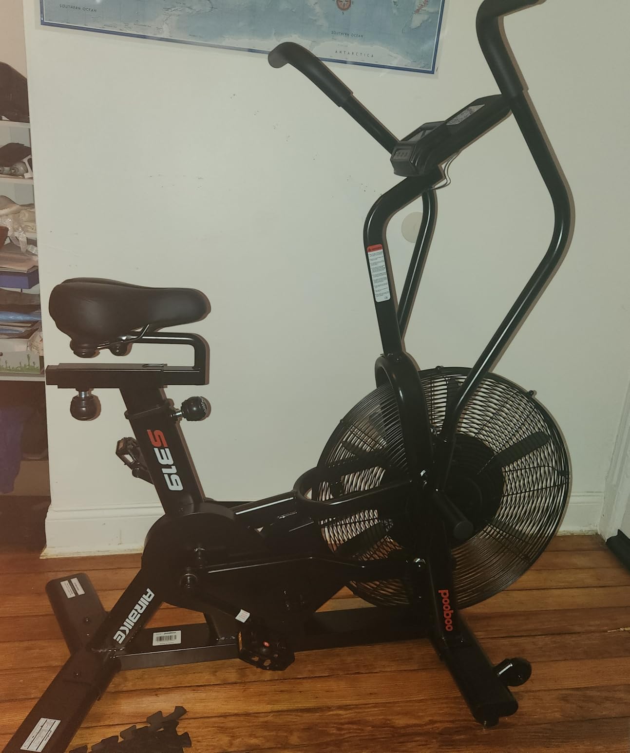 pooboo Air-Resistance Exercise Fan Bike, Air Bike with Dual Acction Handlebars&Dual-Layer Transmission System, Stationary Bike with APP Connection for Home Gym HIIT Cardio Full Body Workout customer photo 1