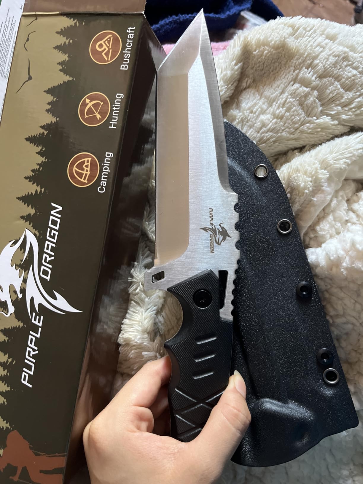 Purple Dragon Fixed Blade Knife with Kydex Sheath - D2 Steel Survival Knives for Camping, Bushcraft - Ergonomic G10 Handle Outdoor Survival Gear Christmas Gift for Men and Women customer photo 2