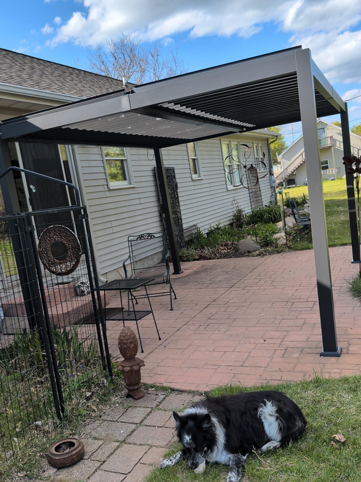 Aoxun Louvered Pergola 12' x 16' Outdoor Aluminum Pergola Adjustable Roof, with Waterproof Curtains and Nets, for Decks, Gardens, Gray customer photo 1