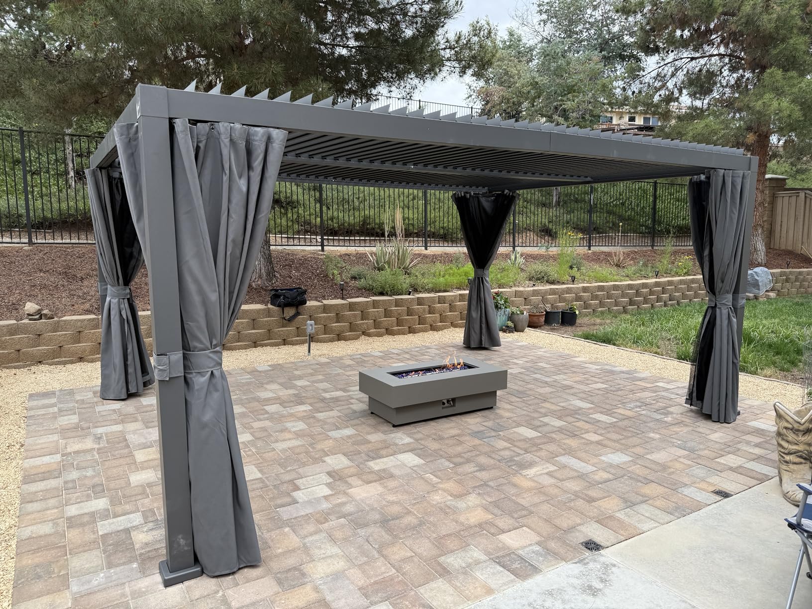 Aoxun Louvered Pergola 12' x 16' Outdoor Aluminum Pergola Adjustable Roof, with Waterproof Curtains and Nets, for Decks, Gardens, Gray customer photo 2
