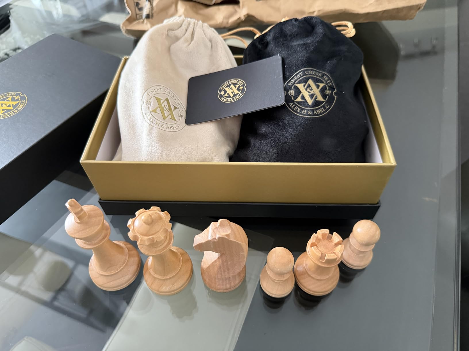 A&A Premium Triple Weighted Staunton Wooden Chess Pieces w/ 2 Extra Queen - King Height 3.75